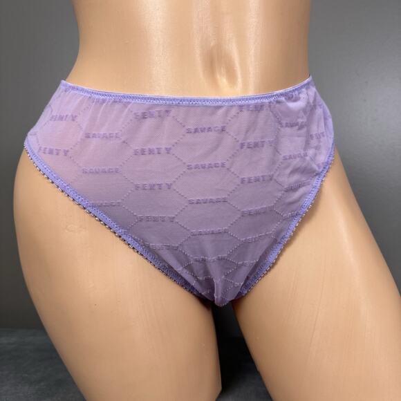 Savage X Fenty Panties Brazilian Cheeky Size Large Sheer Purple New Strappy - Picture 6 of 6